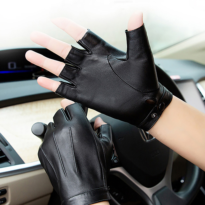 1Pair Fingerless Men Gloves PU - Leather Driving Glove 评论和价格