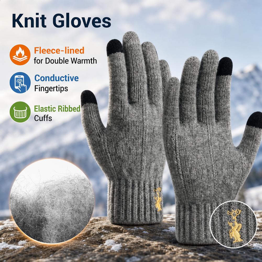Winter Knit Gloves Touch Scree - Wool Glove Lined 评论和价格